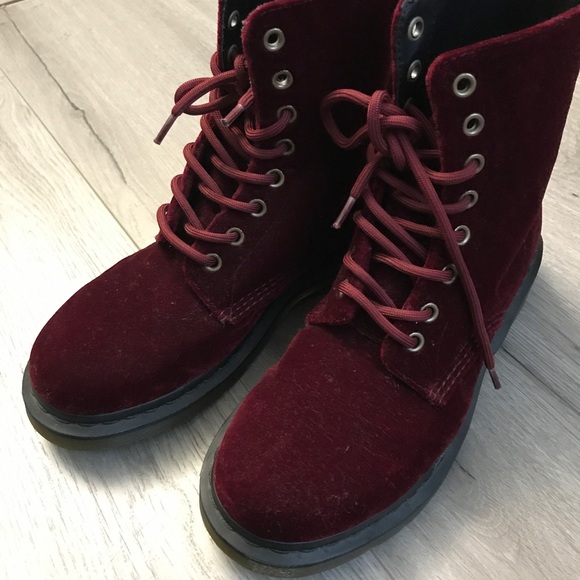 Dr. Martens Shoes - Dr Martens - Maroon Velvet Boots